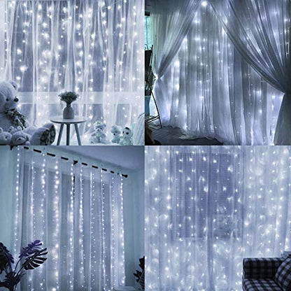Home Lighting Window Curtain String Lights, 300 LED 8 Lighting Modes, Copper String Lights with Remote Control, USB Powered, Waterproof for Christmas Bedroom Party