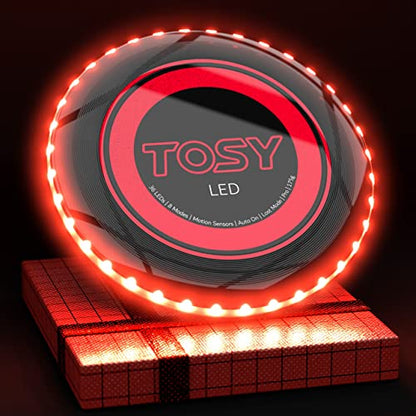 TOSY Flying Disc - 36 Monocolor LEDs, Super Bright, Smart Modes, Birthday Gift, Camping Toy for Kid/Teen/Adult, Auto Light Up, Rechargeable, Waterproof, 175g