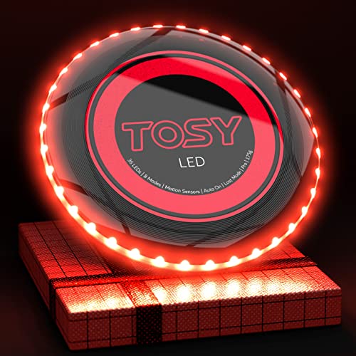 TOSY Flying Disc - 36 Monocolor LEDs, Super Bright, Smart Modes, Birthday Gift, Camping Toy for Kid/Teen/Adult, Auto Light Up, Rechargeable, Waterproof, 175g