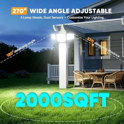 Solar Motion Sensor Light Outdoor IP65 Waterproof with 15.75FT Cable 2Pack
