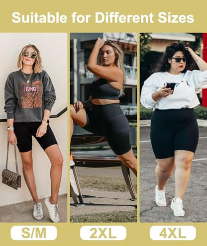 8" Biker Shorts Women - High Waisted Tummy Control Summer Soft Compression Plus Size Shorts for Yoga Workout Gym Athletic Black