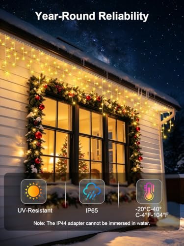 ROOR 50FT Christmas Icicle Light Outdoor 300 LED Christmas Light Warm White | 8 Modes with Remote Timer, IP65 Waterproof Connectable Icicle String Light for Xmas Eaves Window Holiday Party Yard Decor