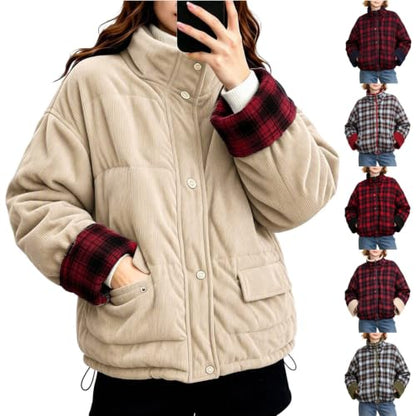 Winter Jacket for Women Fall Jackets for Women Stylish Padded Jackets Solid Two Sides Wear Long Sleeve Slim Elegant Outerwear Office Commute Beige S