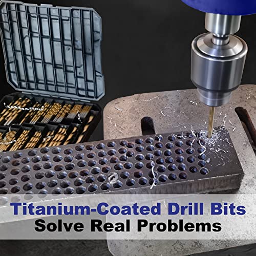 Hurricane 99 Pieces Titanium Twist Drill Bit Set, 135 Deg Tip High Speed Steel, Size from 1/16 Inch up to 3/8 Inch, Ideal Drilling in Wood/Cast Iron/Aluminum Alloy/Plastic/Fiberglass, with Hard Storage