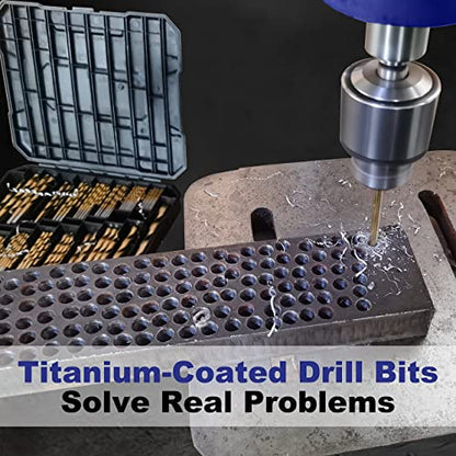 Hurricane 99 Pieces Titanium Twist Drill Bit Set, 135 Deg Tip High Speed Steel, Size from 1/16 Inch up to 3/8 Inch, Ideal Drilling in Wood/Cast Iron/Aluminum Alloy/Plastic/Fiberglass, with Hard Storage