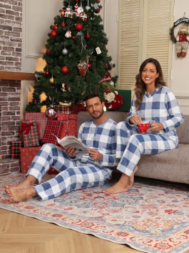 PrinStory Couples Matching Fleece Pajama Set for Women & Men Warm Sleepwear