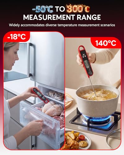 Digital Meat Thermometer with Folding Probe, Instant Read Food Thermometer, 4-Second Fast Accurate Thermometer with Large LCD Display for Cooking Kitchen BBQ
