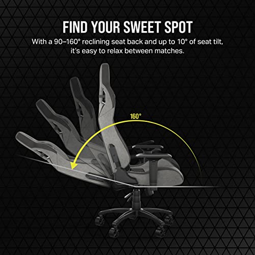 Corsair T3 Rush Fabric Gaming Chair (2023) – Racing-Inspired Design – Soft Fabric Exterior – Padded Neck Cushion – Memory Foam Lumbar Support – Adjustable Seat Height – Gray & Charcoal