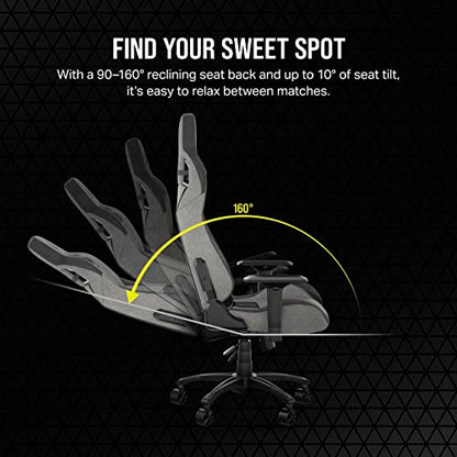 Corsair T3 Rush Fabric Gaming Chair (2023) – Racing-Inspired Design – Soft Fabric Exterior – Padded Neck Cushion – Memory Foam Lumbar Support – Adjustable Seat Height – Gray & Charcoal