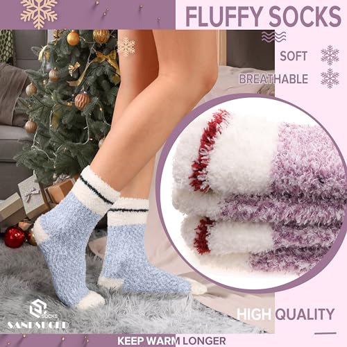 Womens Fuzzzy Socks Fluffy Slipper Winter Warm Cozy Thick Plush Cabin Soft Fleece Comfy Sleep Soft Socks Christmas Gift Stocking Stuffers for Mom Her Wife Teen Girls (Red Stripe Cuff)