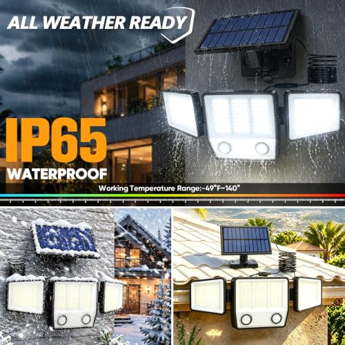 Solar Motion Sensor Light Outdoor IP65 Waterproof with 15.75FT Cable 2Pack