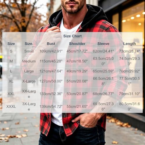 Hoodies for Men Plaid Graphic Hooded Button Down Jacket with Chest Pockets