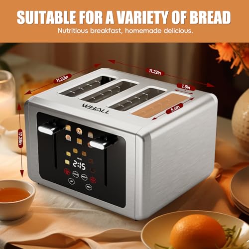 WHALL Smart Touch Screen Toaster 4 Slice with Wide Slots,6 Browning