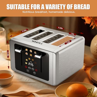 WHALL Smart Touch Screen Toaster 4 Slice with Wide Slots,6 Browning