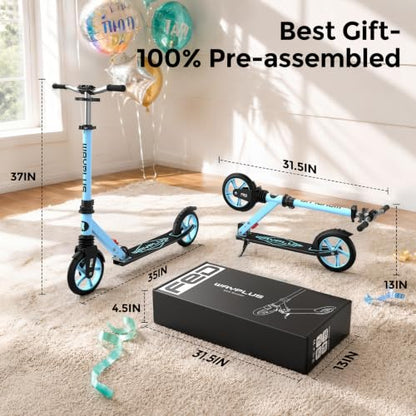 WAYPLUS Kick Scooter for Ages 6+,Kid, Teens & Adults. Max Load 240 LBS. Foldable, Lightweight, 8IN Big Wheels for Kids, Teen and Adults, 4 Adjustable Levels. Bearing ABEC11