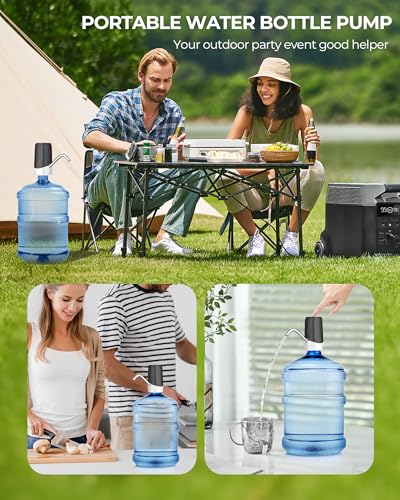 Water Dispenser Pump for 5 Gallon Bottles, USB Rechargeable Electric Water Bottle Pump, Portable Automatic Water Jug Dispenser for Home, Kitchen, Office & Camping Jet Black