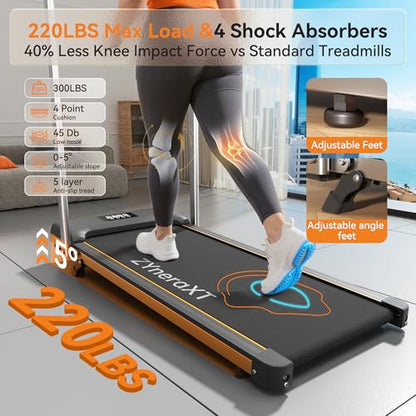 ZYneraXT W3 Foldable Walking Pad Treadmill 2-in-1-1.85HP Motor, 0-8% Incline, 35.4"x13.9" Running Belt, 220Lbs Capacity, LED Display, Quiet Under Desk Treadmill for Home