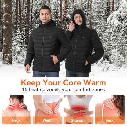 CHANGEOWN Heated Jackets for Women & Men, Dual-Control 15 Heating Zones Unisex Heating Jacket Coat with Battery, 3 Heating Levels Windproof & Waterproof Heating Jacket for Winter Outdoor, Medium