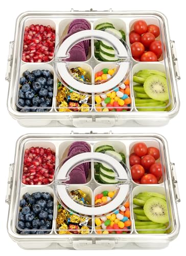 BETA SPACE Snack Box Containers, Divided Serving Tray with Lid, Veggie Tray Snackle Box Charcuterie Board with Lid,8 Inside Containers (2 Pack)