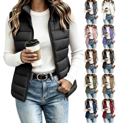 Womens Puffer Vest Lightweight Zip Up Sleeveless Padded Jacket Vest