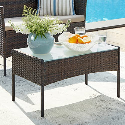 SONGMICS Patio Furniture Set, Outdoor PE Rattan Conversation Sets | Outdoor Table and 2 Chairs, Loveseat, Patio Garden Furniture, for Balcony Deck, Brown and Beige UGGF004KZ02