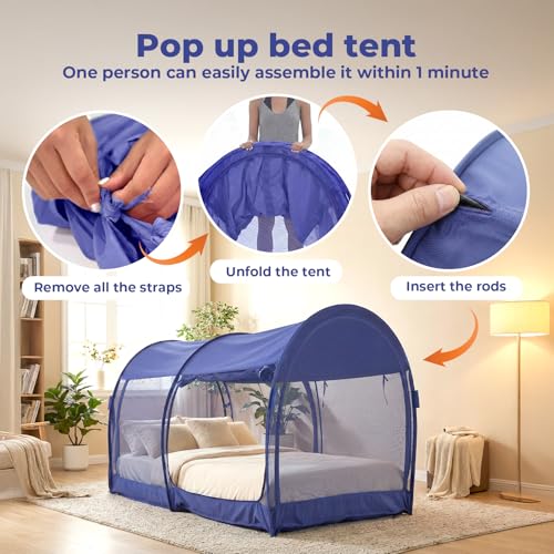 LEEDOR Mosquito Net Bed Tent Canopy Indoor Tent Privacy Bed Fort Dream Tent for Kids or Adult Navy Twin 75 X 39 X 47H'' (Mattress Not Included)