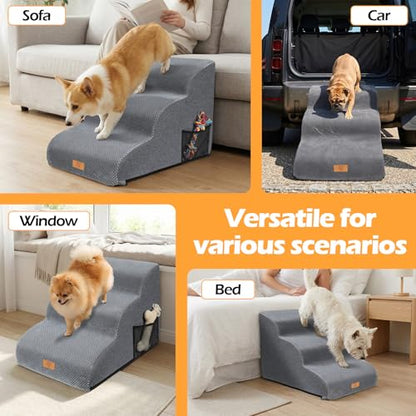 Almcmy Dog Stairs for Small Dogs 15.7" H 3-Step Bed Sofa Chair Use, Grey