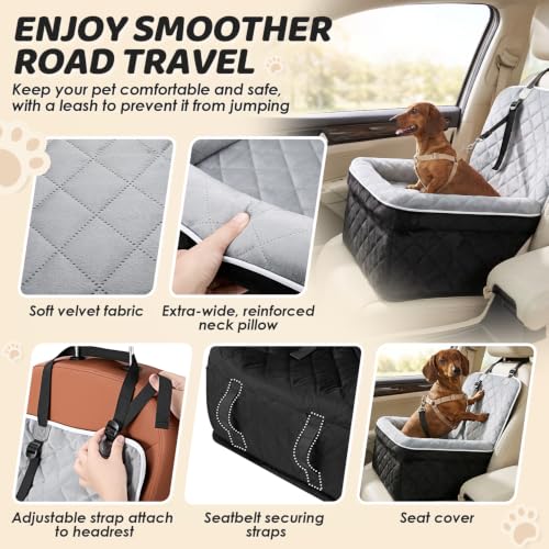 SlowTon Dog Car Seat for Small Medium Dog Up to 30lbs, 7in Elevated Cushion