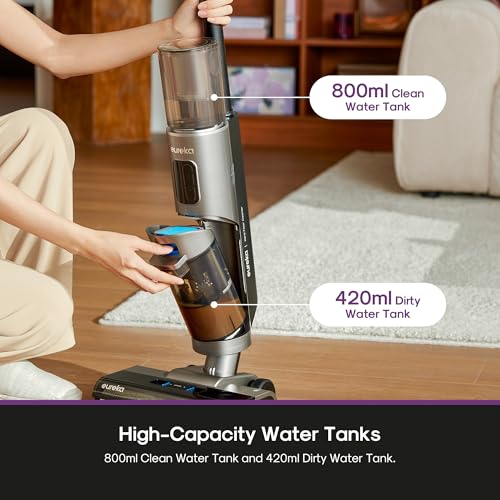 Eureka Cordless Wet Dry Vacuum Cleaner Self Cleaning Vacuum and Mop Combo, Good for Hard Floors Pet Hair Sticky Messes, RapidWash NEW430BLC, Blue