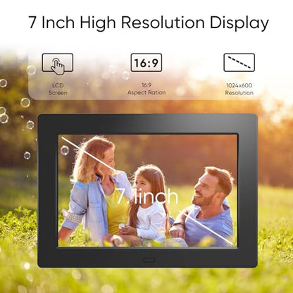 7 Inch Digital Picture Frame, Digital Photo Frame with 16:9 HD LCD Screen, Remote Control, Easy Setup and Share Photos Videos, Gifts Idea for Family, Christmas