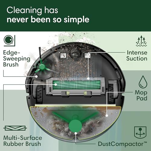 iRobot Roomba 205 DustCompactor Combo Robot Vac & Mop - Compacts Dirt Inside, No Emptying for 60 Days, Space Saving, No Dock, No Bags, Intense Power-Lifting Suction, LiDAR Navigation, Multi-Surface