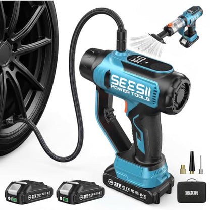 SEESII 2-in-1 Tire Inflator & Car Vacuum with 2×2000mAh Batteries