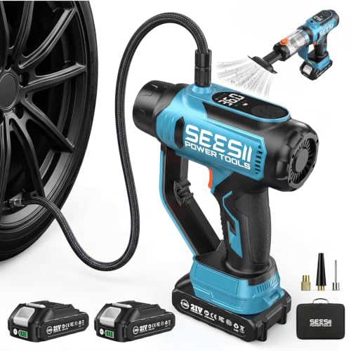 SEESII 2-in-1 Tire Inflator & Car Vacuum with 2×2000mAh Batteries