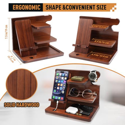 Gifts for Men Wood Phone Docking Station, Anniversary Birthday Mens Gifts