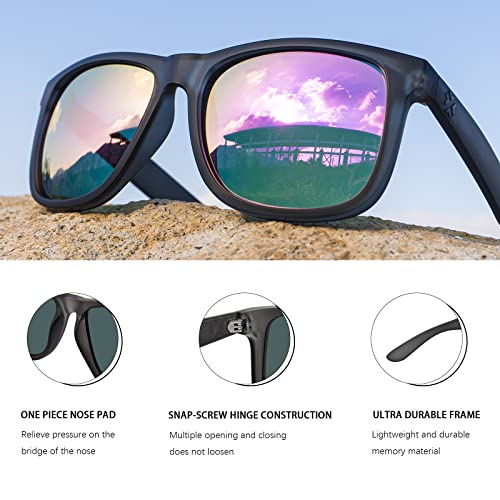 MAXJULI Polarized Big Sunglasses for Men and Women with Big Heads,UV400 Protection Rectangular Sun Glasses,Ideal for Driving Cycling and Running 8806（Grey+Revo Pink）
