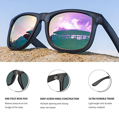 MAXJULI Polarized Big Sunglasses for Men and Women with Big Heads,UV400 Protection Rectangular Sun Glasses,Ideal for Driving Cycling and Running 8806（Grey+Revo Pink）