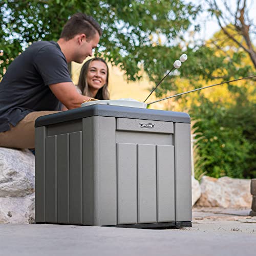 LIFETIME 25 Gallon Outdoor Storage Cube, Deckbox, Brown lid, Storage Box for Gardening Tools, Pool Supplies, Patio Furniture & More