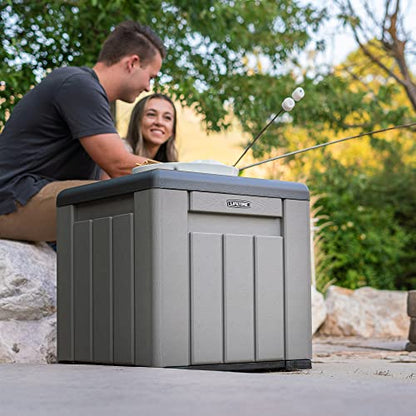 LIFETIME 25 Gallon Outdoor Storage Cube, Deckbox, Brown lid, Storage Box for Gardening Tools, Pool Supplies, Patio Furniture & More