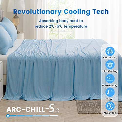Syalife Cooling Blanket King Size for Hot Sleepers and Flashes, Ultra Thin Lightweight Summer Blankets with Q-Max 0.5 Arc-Chill Fiber, Double Sided (Blue, 108"x 90")