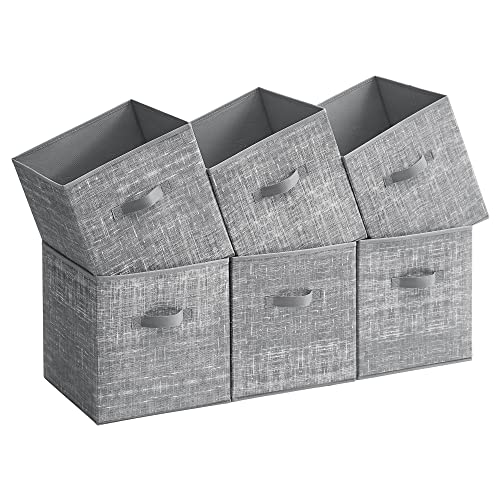 SONGMICS Storage Cubes, 13-Inch Non-Woven Fabric Bins with Double Handles, Set of 6, Closet Organizers for Shelves, Foldable, for Clothes, Gray UROB033G01