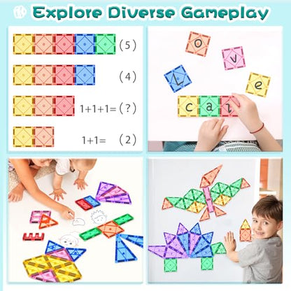 Magnetic Tiles Building Blocks 102pcs Advanced Set STEM Toys for 3+ Year Old Boys and Girls Montessori Toys Toddler Kids Activities Games Christmas New Year Gifts