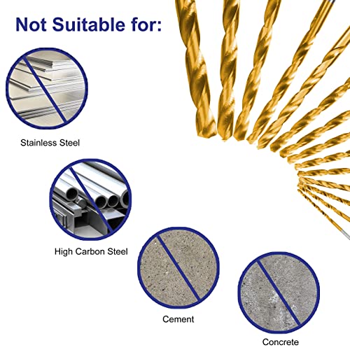 Hurricane 99 Pieces Titanium Twist Drill Bit Set, 135 Deg Tip High Speed Steel, Size from 1/16 Inch up to 3/8 Inch, Ideal Drilling in Wood/Cast Iron/Aluminum Alloy/Plastic/Fiberglass, with Hard Storage