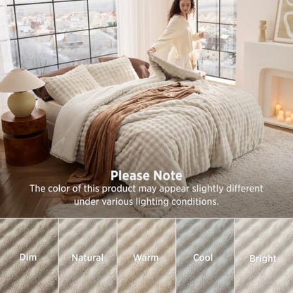 Bedsure CloudBubble Queen Comforter Set - Soft Fluffy Bedding Beige 3 Pcs
