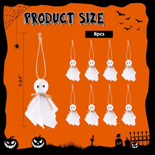 8 Pcs Halloween Ghost Hanging Ornaments- 4 Inch Hanging Ghosts Rustic Farmhouse White Cloth Ghosts Hanging Decoration for Haunted House Party Yard Tree Decor