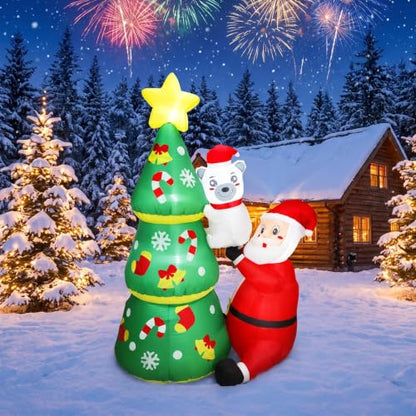 WildVenture 6ft Christmas Decoration Inflatable -Santa Helps Bear Climb