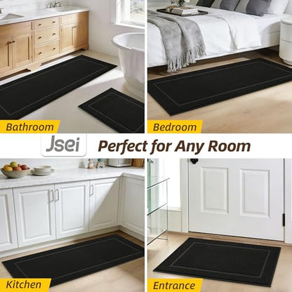 JSEI Non-Slip Bathroom Rugs, 2PCS Non-Slip, 24"x36"+24"x60", Black