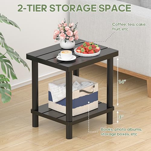 Outdoor Side Table with 2-Tier, Bamboo Small Patio Adirondack Tables