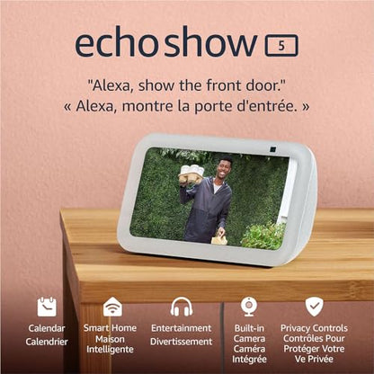 Amazon Echo Show 5 (newest model), Smart display with deeper bass and clearer sound, Designed for Alexa+, Glacier White