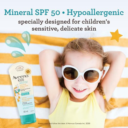 Aveeno Kids SPF 50 Mineral Sunscreen Lotion for Sensitive Skin, 88ml