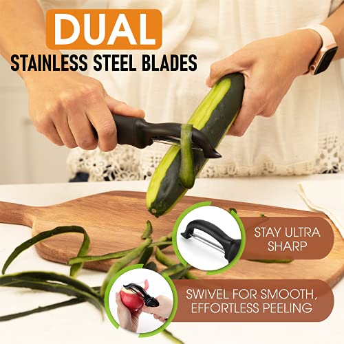 Spring Chef Premium Swivel Vegetable Peeler, Soft Grip Handle and Ultra Sharp Stainless Steel Blades - Perfect Kitchen Peeler for Veggie, Fruit, Potato, Carrot, Apple - Black